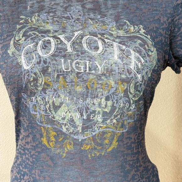 Vintage 90s Y2k Burnout Coyote Ugly Graphic Tee Grunge Trashy Coastal Cowgirl S - Picture 3 of 9